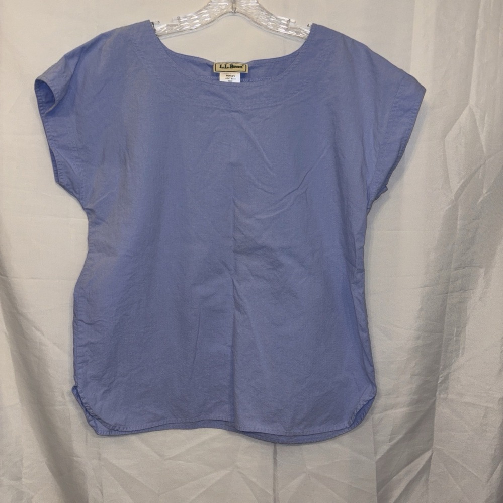 Vintage LL Bean Women's Size 14 Short Sleeve Light Blue 100% Cotton Shirt